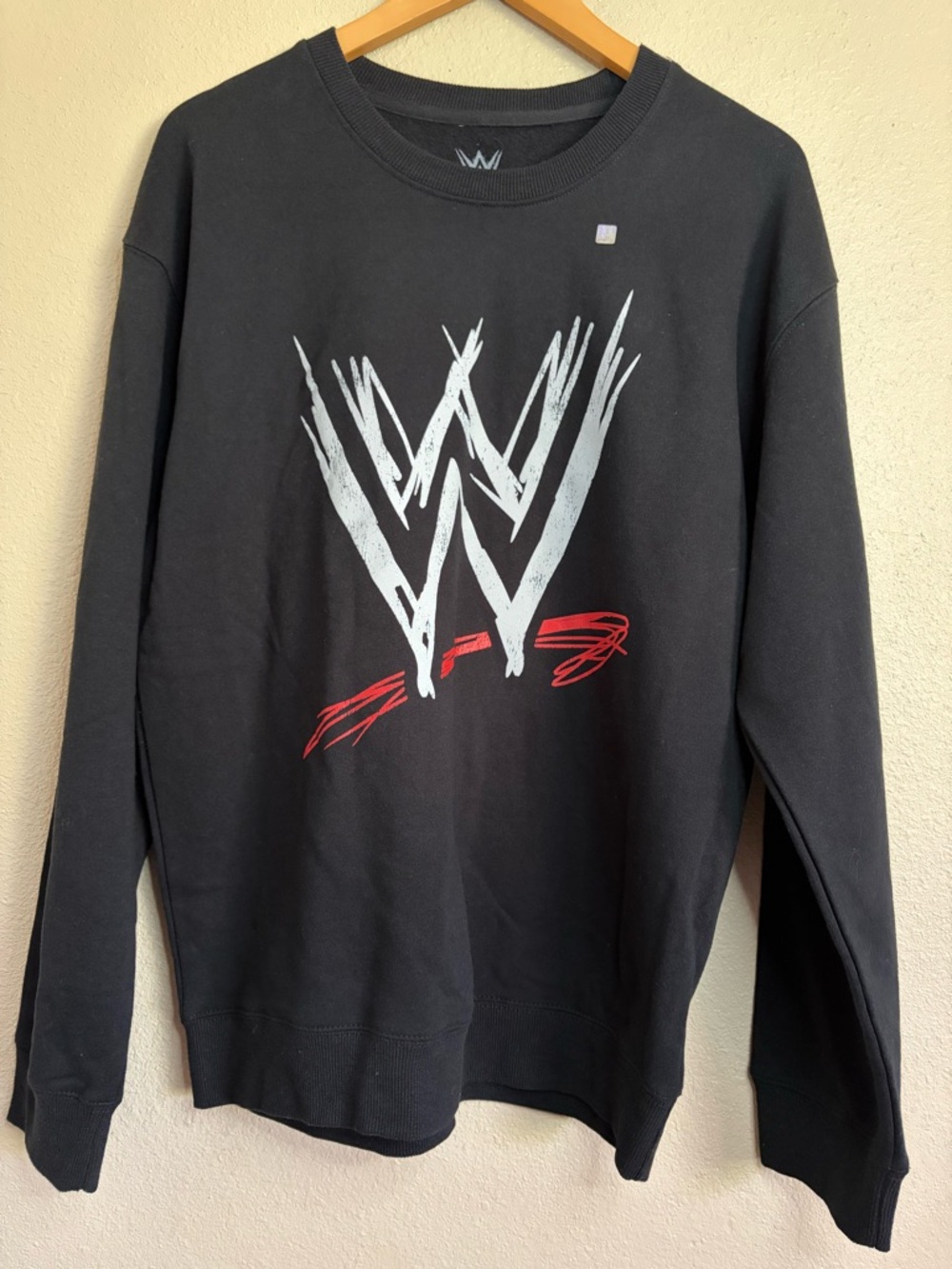 WWE Black Crewneck with White Logo and Red Accent size M